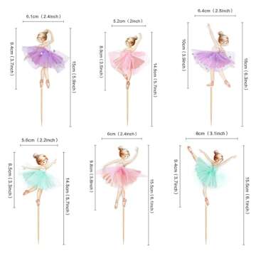 Keaziu 24 Pack Ballerina Tutu Cupcake Toppers Pink Purple Ballet Girl Cupcake Picks Dancing Cake Dessert Muffin Toppers for Wedding Baby Shower Birthday Party