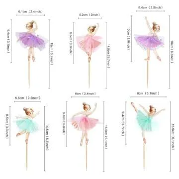 Keaziu 24 Pack Ballerina Tutu Cupcake Toppers Pink Purple Ballet Girl Cupcake Picks Dancing Cake Dessert Muffin Toppers for Wedding Baby Shower Birthday Party