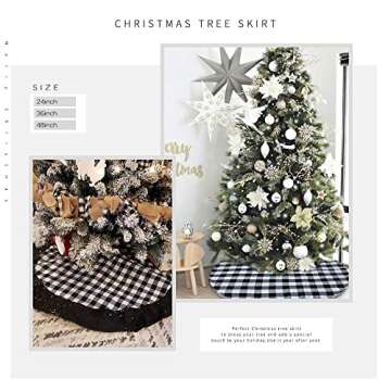 24 Inches White and Black Plaid Buffalo Checked Tree Skirt Mini Xmas Tree Skirt for Christmas Tree M...
