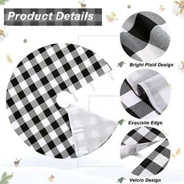 24 Inches White and Black Plaid Buffalo Checked Tree Skirt Mini Xmas Tree Skirt for Christmas Tree Mat Decorations Xmas Winter Ornaments