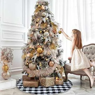 24 Inches White and Black Plaid Buffalo Checked Tree Skirt Mini Xmas Tree Skirt for Christmas Tree Mat Decorations Xmas Winter Ornaments