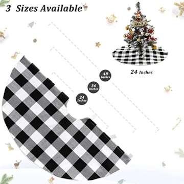 24 Inches White and Black Plaid Buffalo Checked Tree Skirt Mini Xmas Tree Skirt for Christmas Tree Mat Decorations Xmas Winter Ornaments
