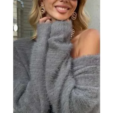 COZYPOIN Womens Fuzzy Mohair Cardigan Open Front Button Down V-Neck Long Sleeve Sweater Slouchy Drop Shoulder Knit Coat(Grey-S)