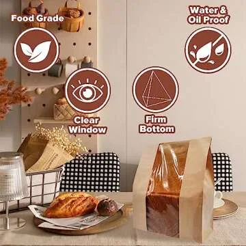 25Pcs Kraft Paper Bread Bags, Brown Bakery Bags for Homemade Bread & Food Packing Storage with Clear Window, Sourdough Loaf Bread Bags with Label Seal Stickers