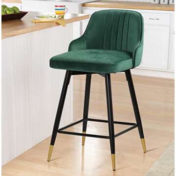 RêveLife Swivel Bar Stool with Low Back Set of 4, 25.6 Inch Counter Height Stool Velvet Upholstered...