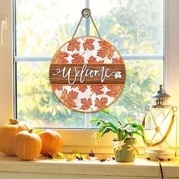 Deroro Fall Maple Leaves Sign for Front Door Decor