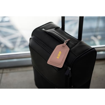 Custom Blush Leather Luggage Tags with Personalization
