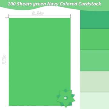 UZLU 100 Sheets Green Cardstock Papers Bulk 8.5 x 11 Inches, 5 Colors Assorted Colored Card Stock Pa...