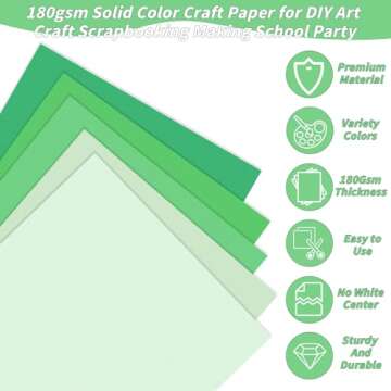 UZLU 100 Sheets Green Cardstock Papers Bulk 8.5 x 11 Inches, 5 Colors Assorted Colored Card Stock Paper 65lb/180gsm for DIY Crafting Scrapbook Decoration Card Art Craft