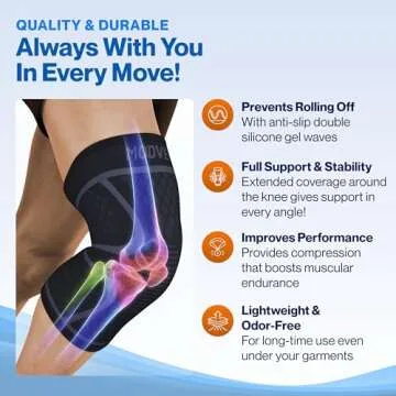 Modvel 2 Pack Knee Brace for Women & Men - Workout Knees Compression Sleeve for Knee Pain Relief Joint Support for ACL, Arthritis, Meniscus Tear Knees Brace for Sports, Rodilleras para Gym Fitness