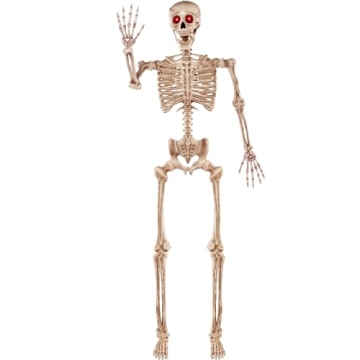 JOYIN 5.6 FT Halloween LED Life-Size Skeleton Full Body Human Bones with Red Light Eyes and Posable ...