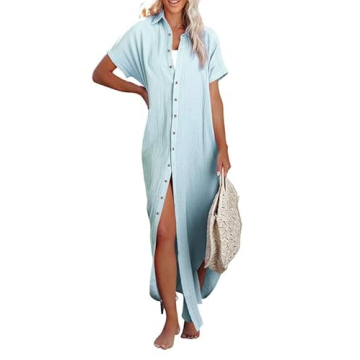 Dokotoo Swimsuit Beach Cover Ups for Women 2024 Vacation Outfits Summer Dresses Button Down Long Kim...