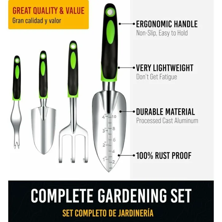 Heavy Duty Garden Tools - 10 Piece Ergonomic Set