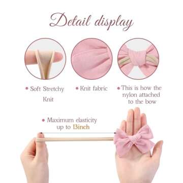 doboi 10PCS Baby Girls Headbands Hair Bows Nylon Linen Hairbands Handmade Hair Accessories for Newbo...