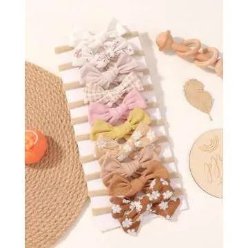 doboi 10PCS Baby Girls Headbands Hair Bows Nylon Linen Hairbands Handmade Hair Accessories for Newborn Infant Toddlers Little Girl and Kids 3.5Inches