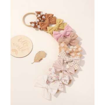 doboi 10PCS Baby Girls Headbands Hair Bows Nylon Linen Hairbands Handmade Hair Accessories for Newborn Infant Toddlers Little Girl and Kids 3.5Inches