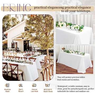 12 Pack White Tablecloths for 8 Foot Rectangle Tables 60 x126 inch,Polyester White Table Clothes in Bulk for Wedding,Waterproof Stain Resistant Washable Rectangle Table Cover for Party Buffet Camping