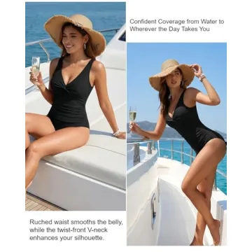 Holipick Black Tummy Control One Piece Swimsuit for Women
