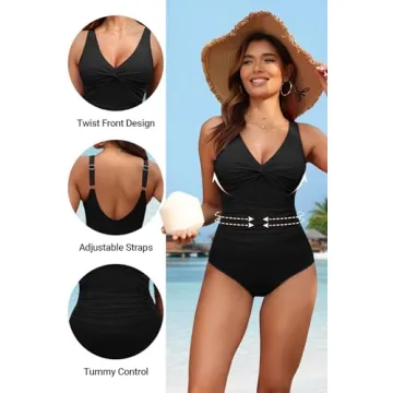 Holipick Black Tummy Control One Piece Swimsuit for Women