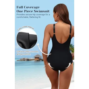 Holipick Black Tummy Control One Piece Swimsuit for Women
