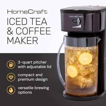 Homecraft 3-Quart Iced Coffee and Tea Maker with Filter Basket, Flavor Enhancer, Adjustable Brew Strength
