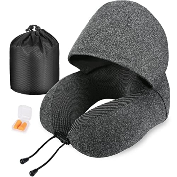 Cirorld Neck Pillow for Travel - Memory Foam Hooded Support Pillow for Comfortable Naps on Flights o...