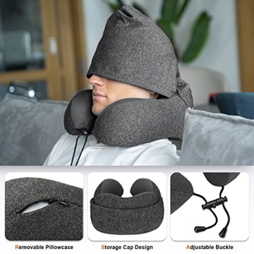 Cirorld Neck Pillow - Memory Foam with Hood for Travel Comfort