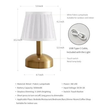 KDG Portable Cordless Table Lamp for Home Décor