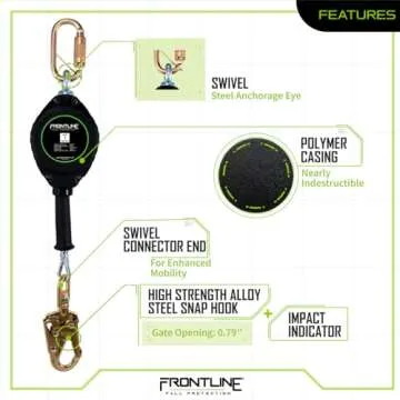Frontline RPG20' Cable SRL with Steel Snap Hook End | 3/16" Galvanized Steel Cable | Lightweight, Durable | Swivel Anchorage Eye | 310 lbs Capacity | ANSI & OSHA Compliant