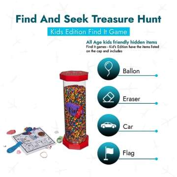 Find It Games Hidden Object Game, Find and Seek Scavenger Hunt, Kids Edition Kid Friendly Themed Items, Including Alphabet Beads, Car, Fish, Balloon, Baseball - Travel Game for Ages 8+