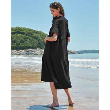 Gacaky Summer Dress for Women Casual Short Sleeve Deep V Neck Sundress Flowy Loose Beach Long Dress