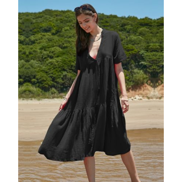 Gacaky Summer Dress for Women Casual Short Sleeve Deep V Neck Sundress Flowy Loose Beach Long Dress