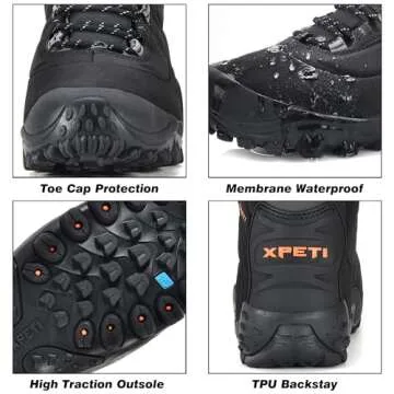 Manfen Women's Hiking Lightweight Waterproof Hunting Ankle Support Boots, Black, 7