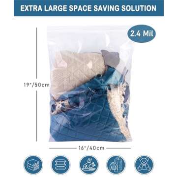 Large Storage Bags with Zipper Top, 3 Gallon Bag 16" x 18", Resealable Plastic Bag, Jumbo Freezer Ba...