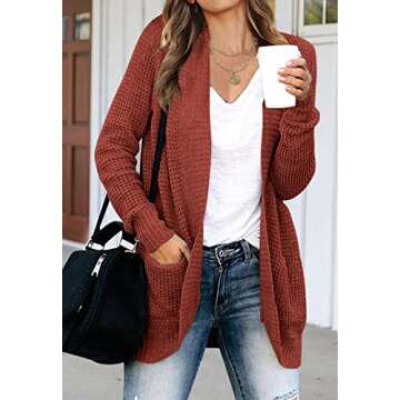 MEROKEETY Womens 2024 Fall Long Sleeve Open Front Cardigans Chunky Knit Draped Sweaters Outwear Rust...
