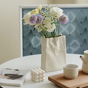 Crinkle Paper Bag Shape Ceramic Vase - Chic Home Decor