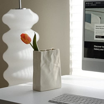 Crinkle Paper Bag Shape Ceramic Vase - Chic Home Decor