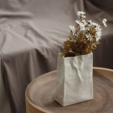 Crinkle Paper Bag Shape Ceramic Vase - Chic Home Decor