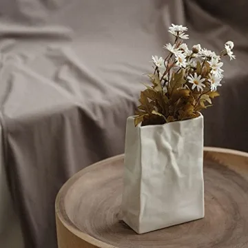 Crinkle Paper Bag Shape Ceramic Vase - Chic Home Decor