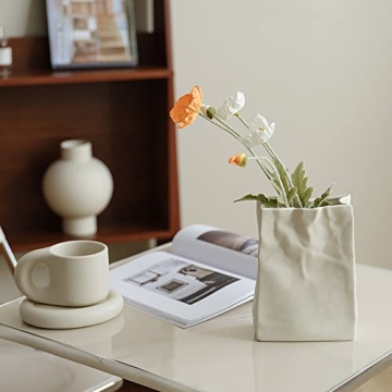 Crinkle Paper Bag Shape Ceramic Vase - Chic Home Decor