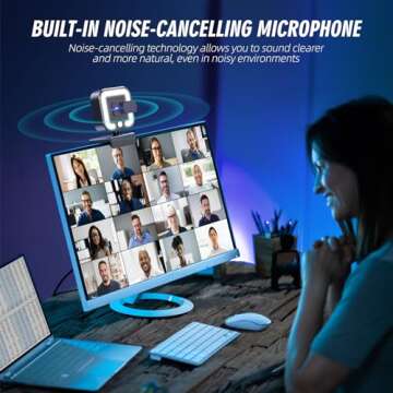 Hemisol 4K Webcam, Web Camera with Microphone and Fill Light, HD Autofocus Computer Camera with Privacy Cover and Tripod Stand Streaming Webcam,Plug&Play USB Wbcam for Pc Laptop Desktop Video Calling