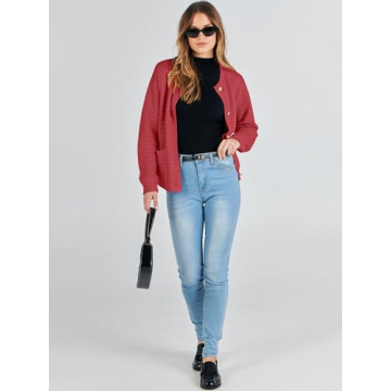 Stylish ANRABESS Tweed Knit Cardigan for Women 2025