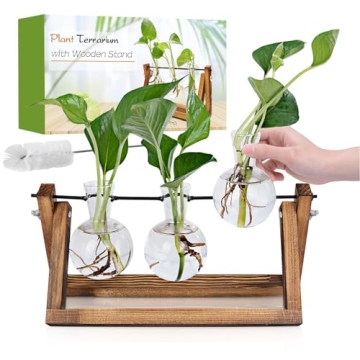 Renmxj Plant Propagation Station, Plant Terrarium with Wooden Stand, Unique Gardening Birthday Gifts...