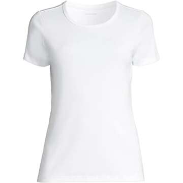 Lands' End Women Short Sleeve Shaped 1x1 Rib Crew White Regular Small