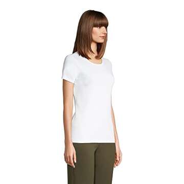 Lands' End Women Short Sleeve Shaped 1x1 Rib Crew White Regular Small