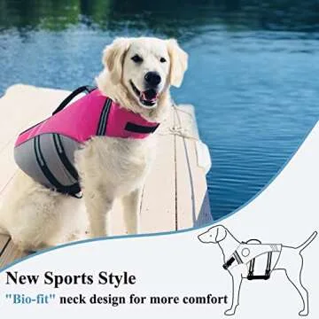 VIVAGLORY Sports Style Dog Life Jacket with Adjustable & Durable, Extra Flotation Swim Life Vest with Secure Fastening System for Large Dogs, Pink