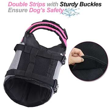 VIVAGLORY Sports Style Dog Life Jacket with Adjustable & Durable, Extra Flotation Swim Life Vest with Secure Fastening System for Large Dogs, Pink