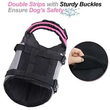 VIVAGLORY Sports Style Dog Life Jacket with Adjustable & Durable, Extra Flotation Swim Life Vest with Secure Fastening System for Large Dogs, Pink