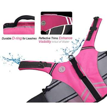VIVAGLORY Sports Style Dog Life Jacket with Adjustable & Durable, Extra Flotation Swim Life Vest with Secure Fastening System for Large Dogs, Pink