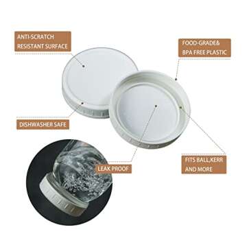 Bedgeta 18 Pack White Plastic Mason Jar Lids with Silicone Rings, 9 Wide Mouth & 9 Regular Mouth Can...